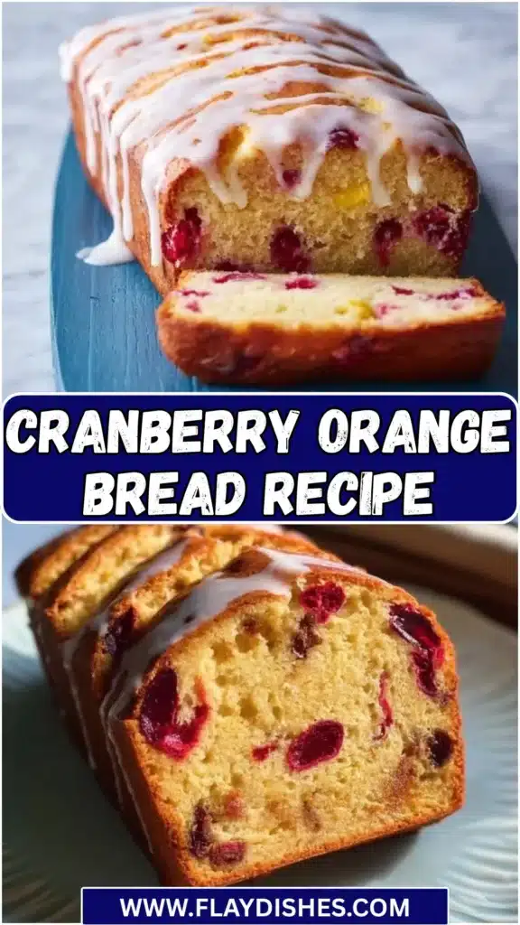 Loaf of freshly baked Cranberry Orange Bread with orange zest and cranberries