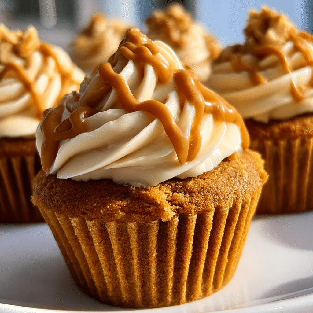 Pumpkin Cupcakes with Caramel and Peanut Butter