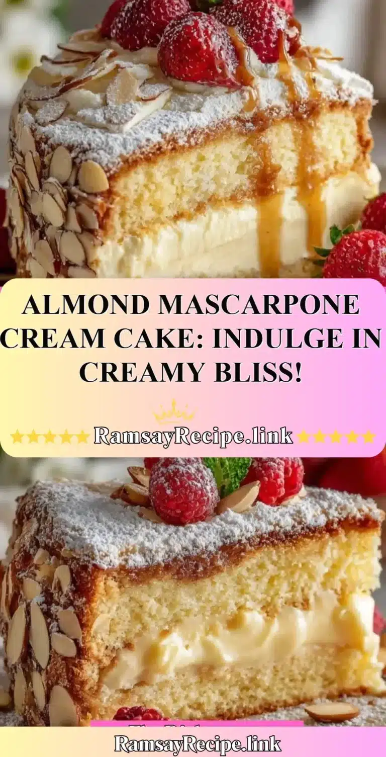 Almond Mascarpone Cream Cake topped with almonds and cream, a delicious dessert option.