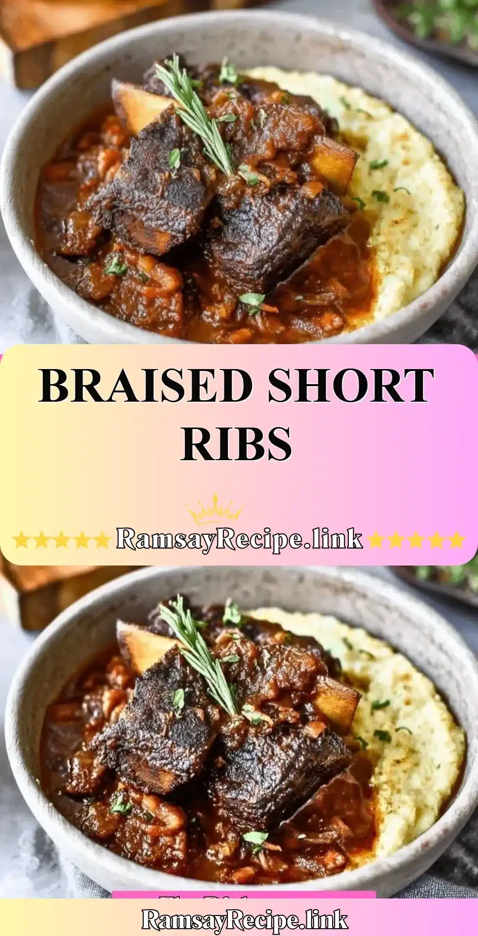 Succulent braised short ribs served with rich gravy and vegetables