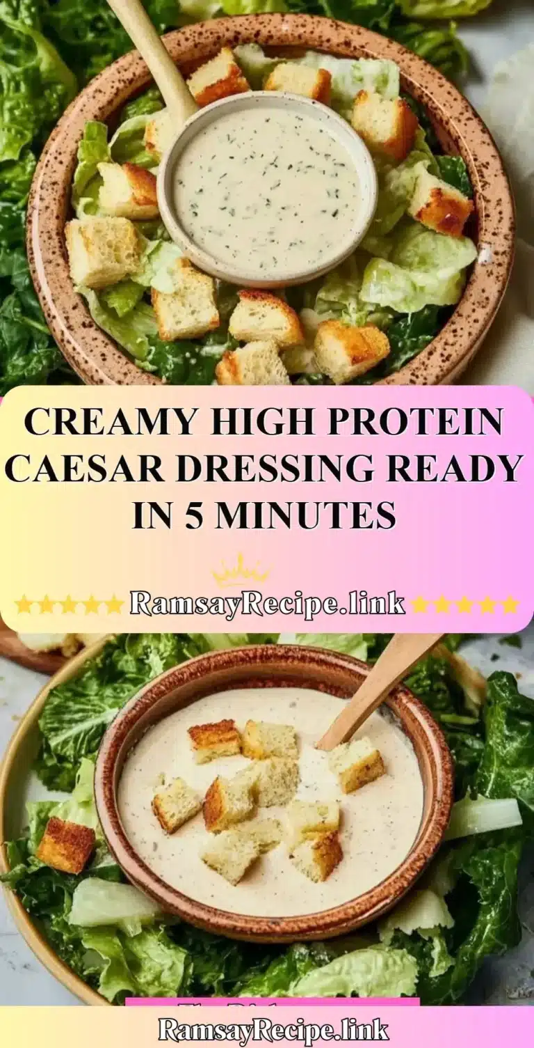 Creamy high protein Caesar dressing in a bowl with fresh ingredients