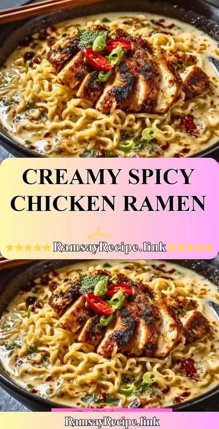 Delicious creamy spicy chicken ramen in a bowl with toppings