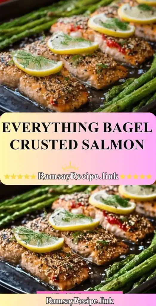 Everything bagel crusted salmon fillet on a plate with herbs