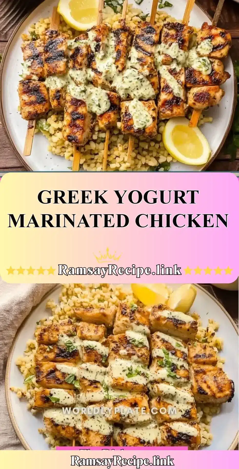 Juicy Greek yogurt marinated chicken served on a plate