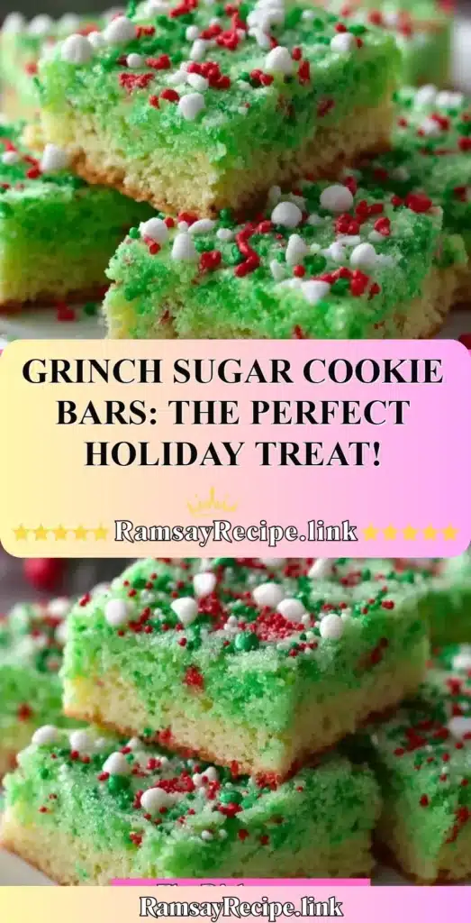 Delicious Grinch Sugar Cookie Bars decorated for the holiday season
