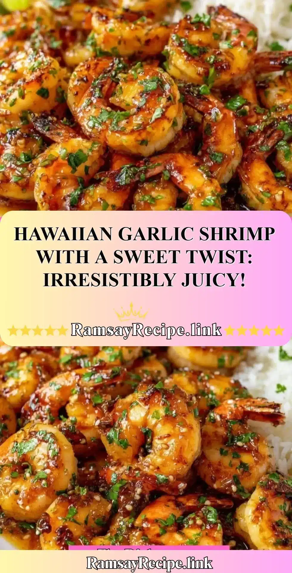 Plate of juicy Hawaiian Garlic Shrimp with a sweet twist, garnished with herbs.