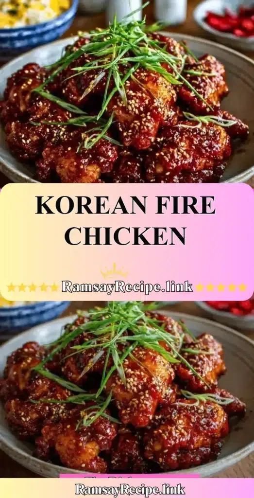 Delicious bowl of Korean Fire Chicken garnished with green onions and sesame seeds