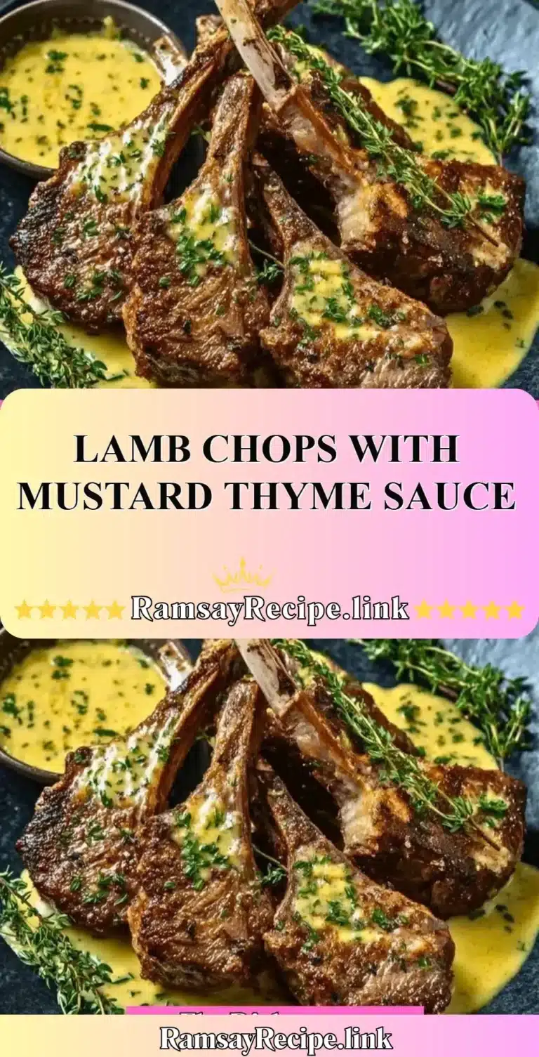 Delicious lamb chops with mustard thyme sauce served on a plate