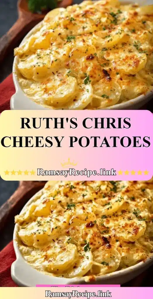 Delicious cheesy potatoes from Ruth's Chris restaurant, creamy and flavorful side dish.