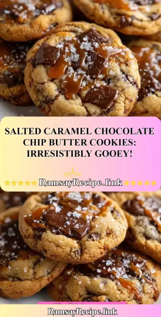 Delicious salted caramel chocolate chip butter cookies on a plate.