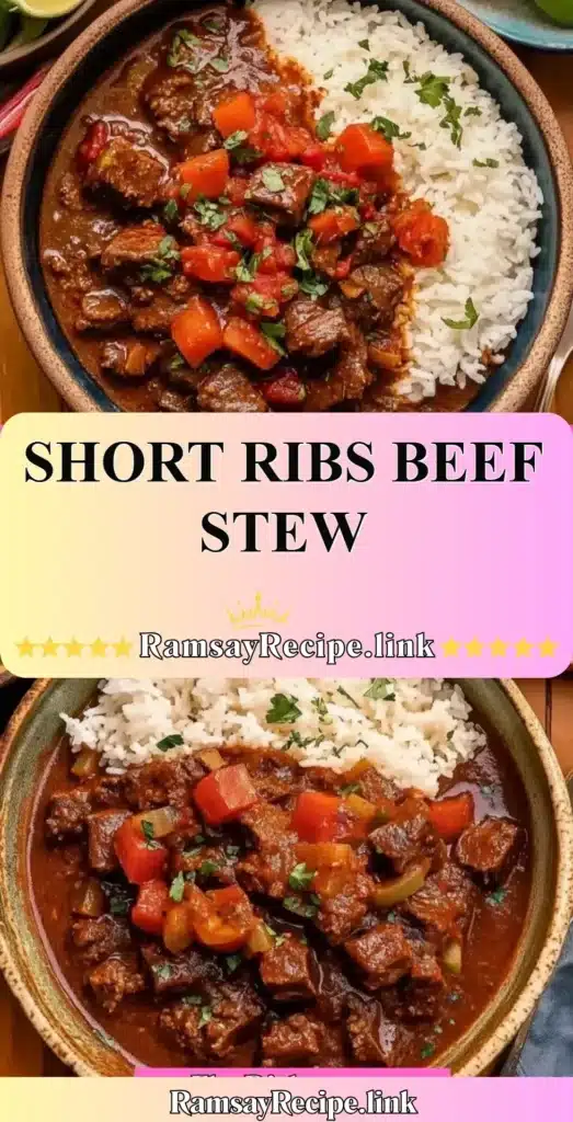 Bowl of hearty short ribs beef stew with vegetables and herbs